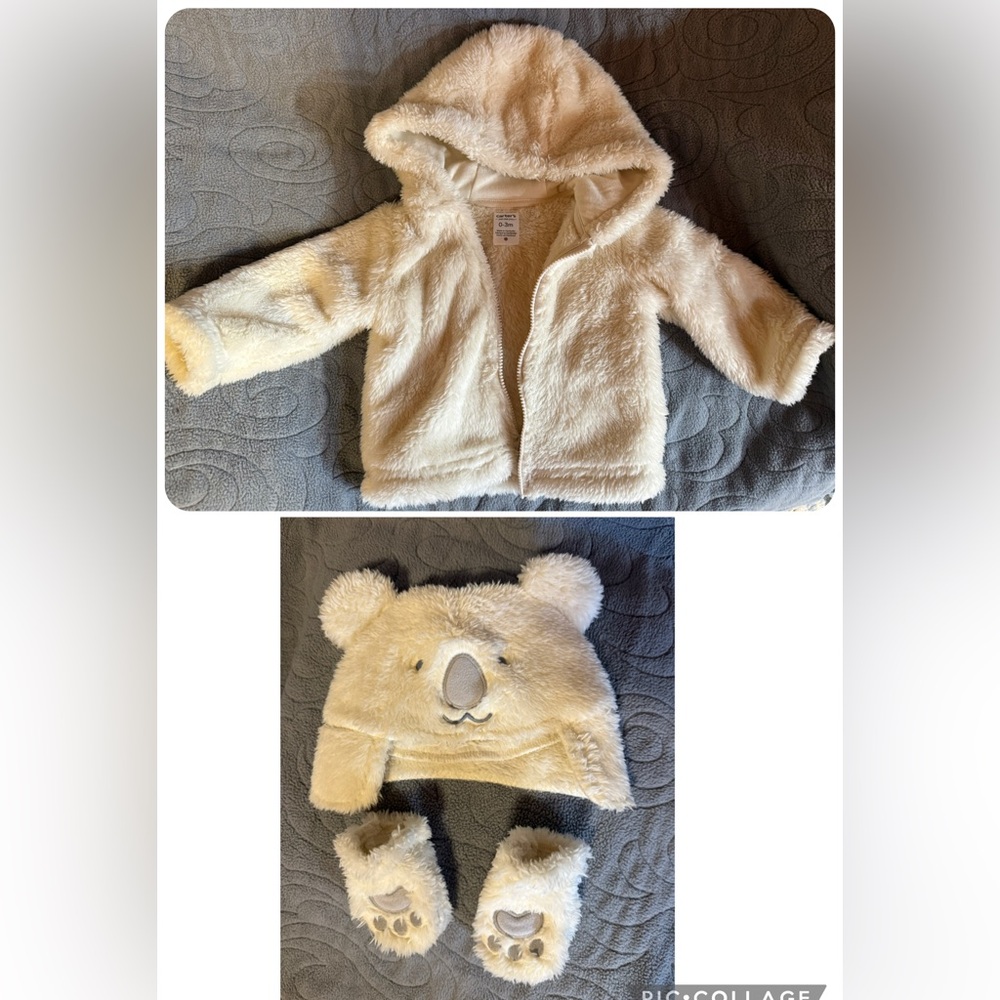 Carters Fuzzy Baby Jacket and Hat Set